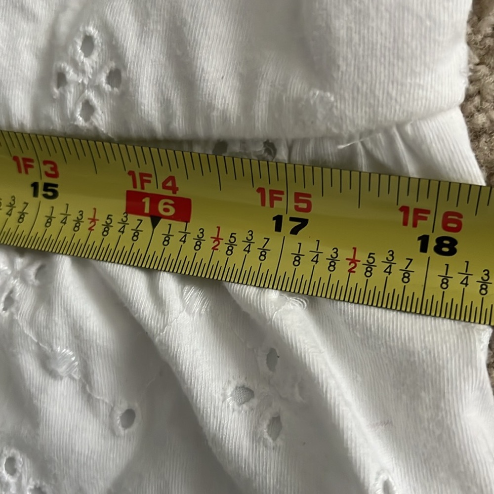 Loft White Eyelet Tiered Swing Dress medium Petite Puff Sleeves - Picture 8 of 8